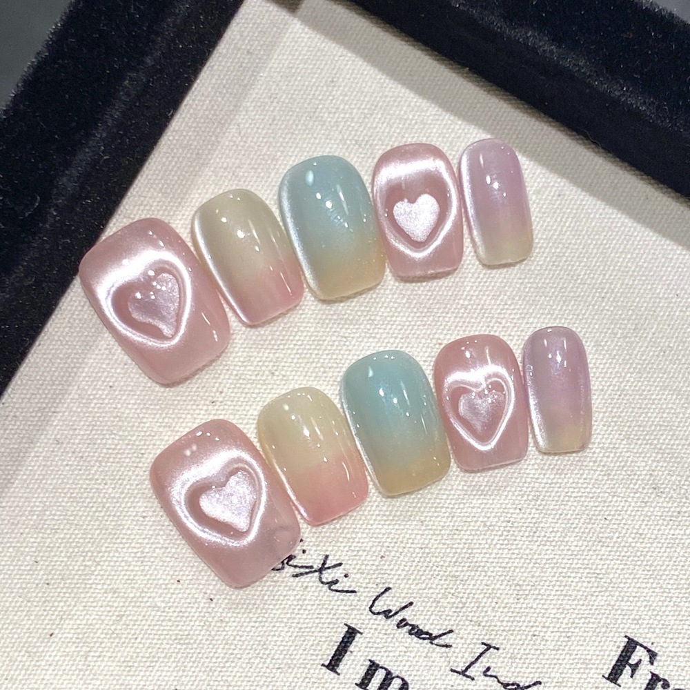 Nail Art Cat Eye Simple - Uñas postizas reutilizables hechas a mano,