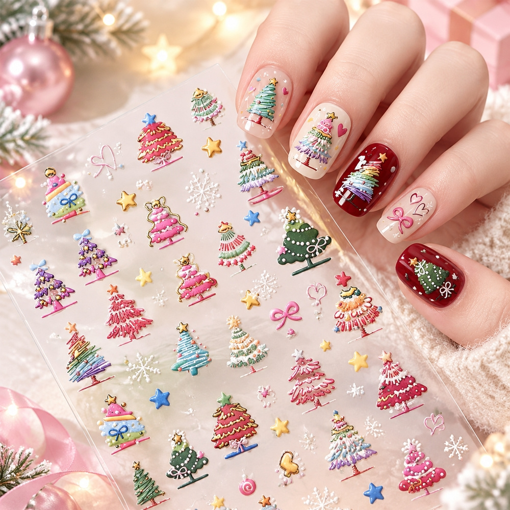 Nail Art Xmas Tree - 1 unidad. Adhesivos para decoración de