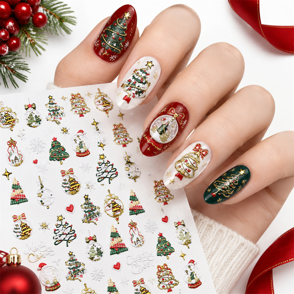 Nail Art Xmas Tree - 1 unidad, nuevo modelo, pegatinas navideñas