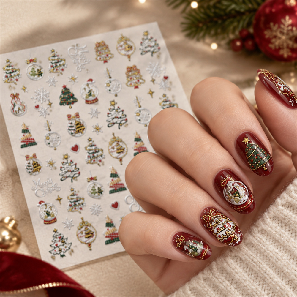 Nail Art Xmas Tree - 1 unidad de pegatinas navideñas 5D