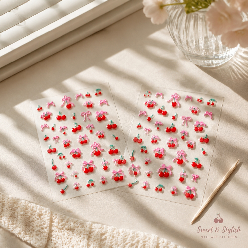 1 Hoja de Calcomanías de Uñas  - Nail Art Red Cherry reseña y precio